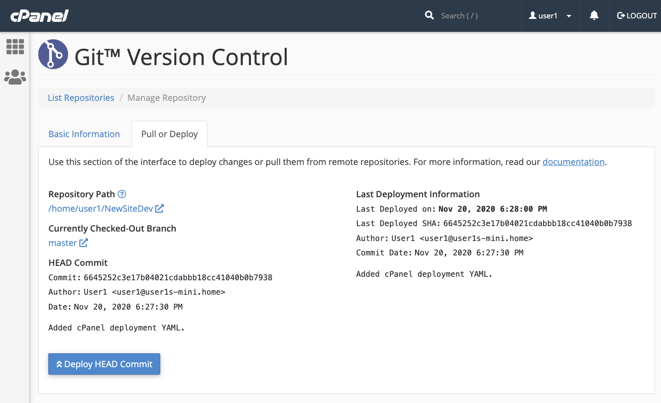 cPanel Git Version Control