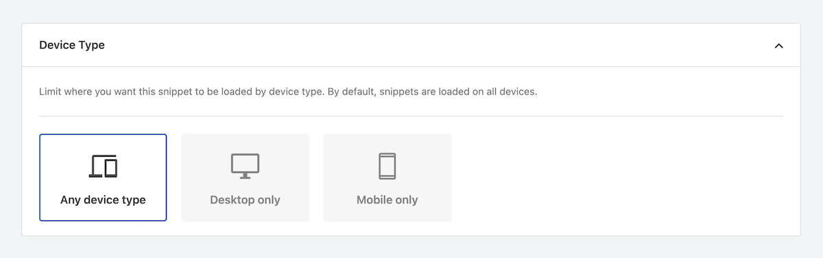 WPCode Snippet Device Type Settings