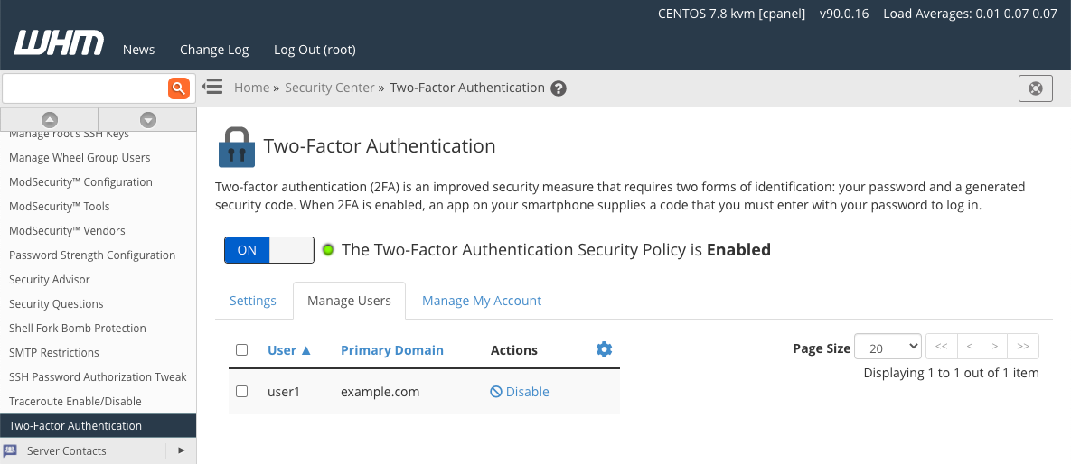 Manage Two Factor Authentication Users