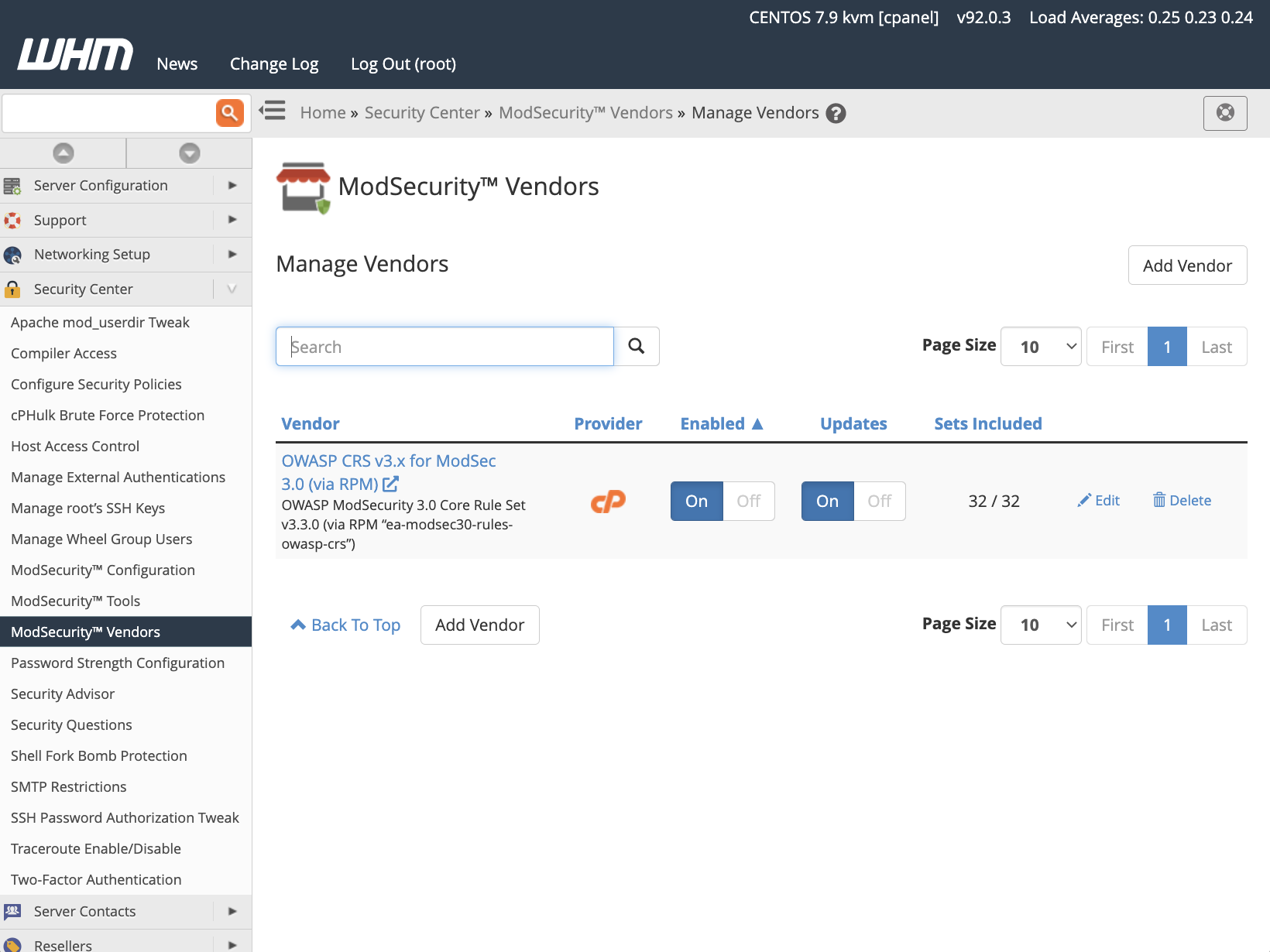 cPanel ModSec 3 Vendors