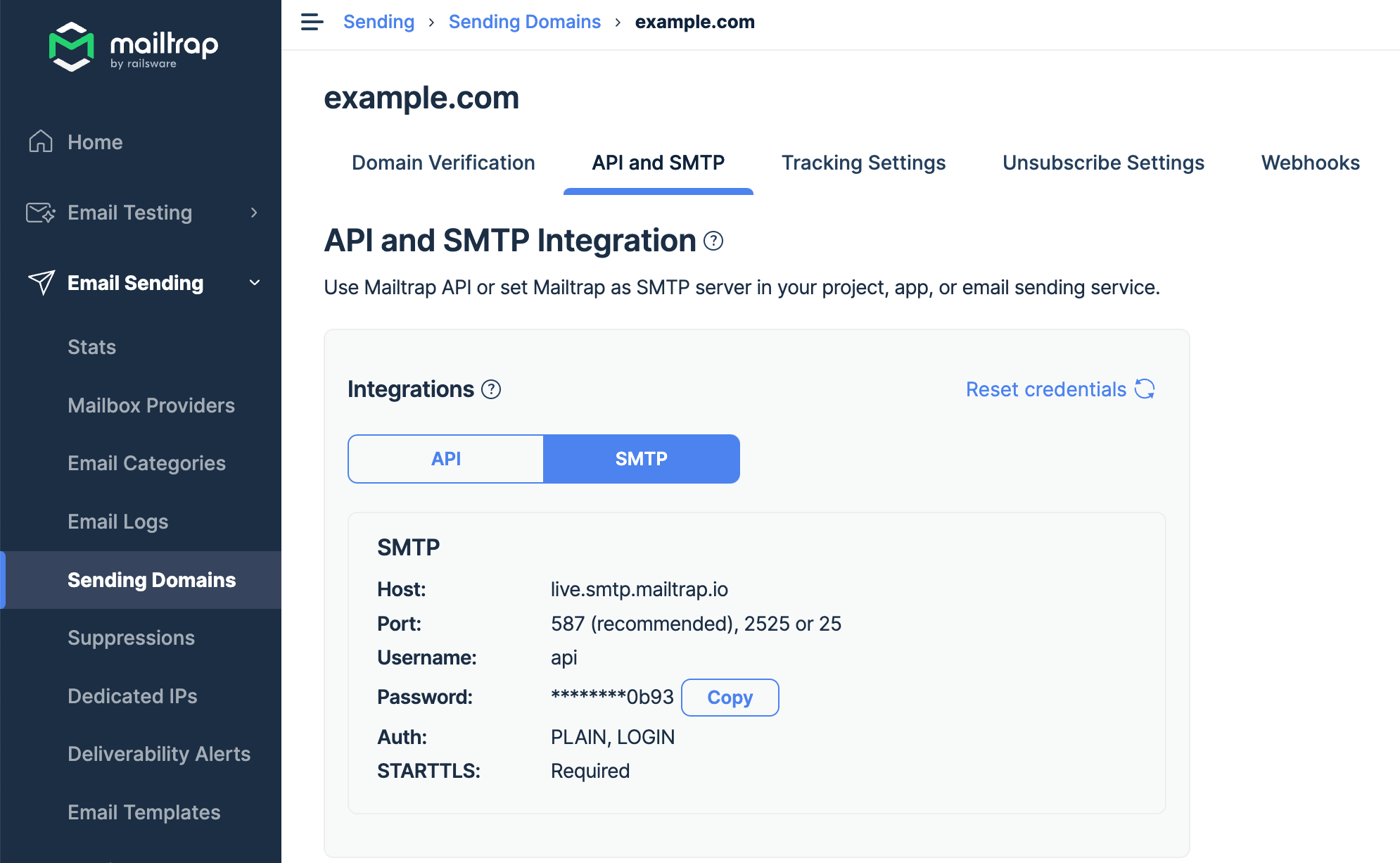 Mailtrap api smtp integrations