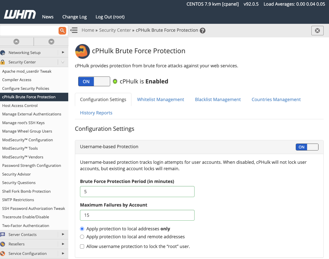 cPanel cPHulk Brute Force Protection