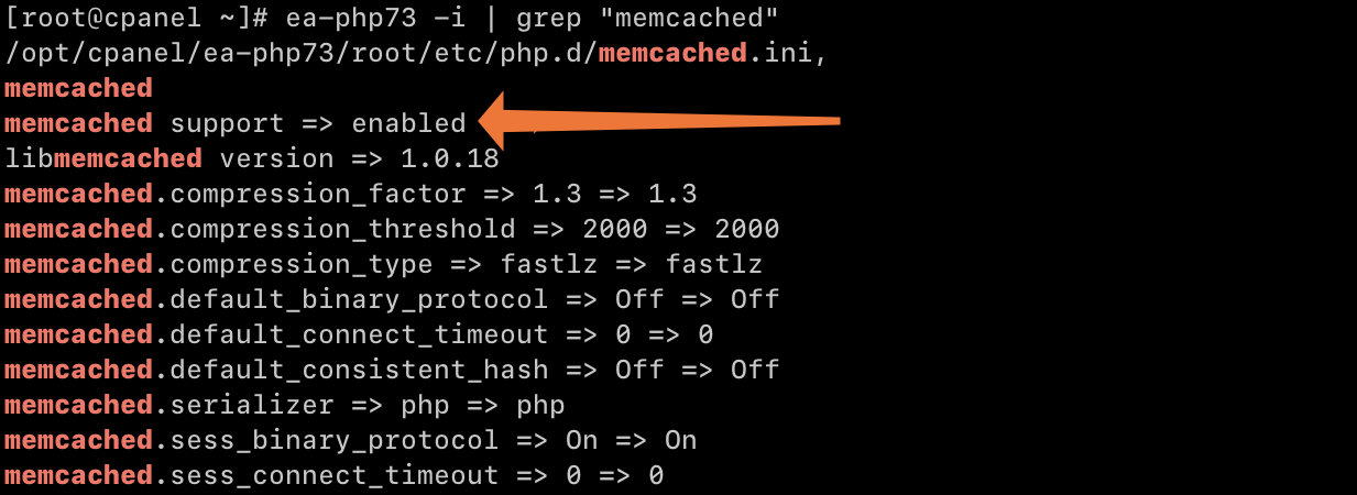 cPanel Memcached PHP Info